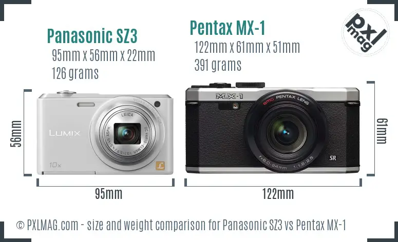 Panasonic SZ3 vs Pentax MX-1 size comparison