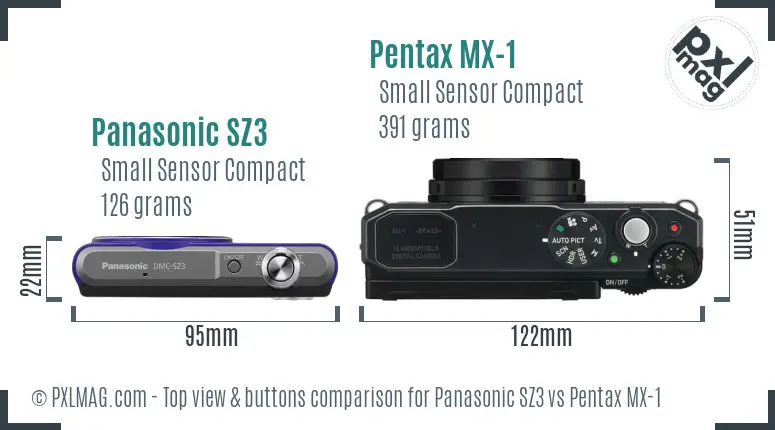 Panasonic SZ3 vs Pentax MX-1 top view buttons comparison