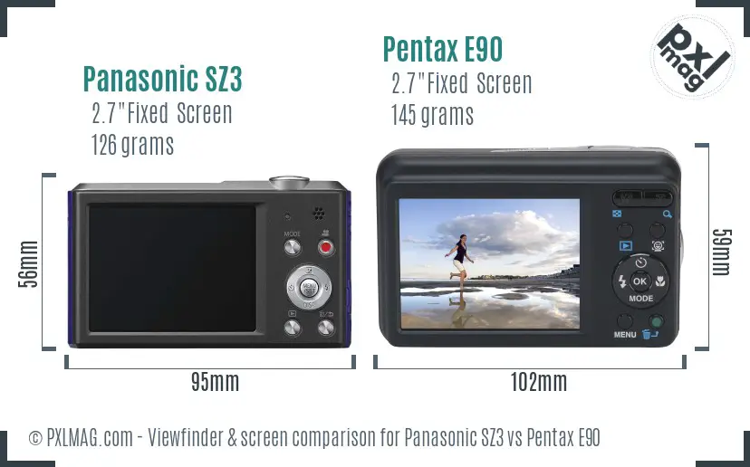 Panasonic SZ3 vs Pentax E90 Screen and Viewfinder comparison