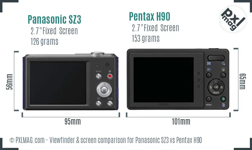 Panasonic SZ3 vs Pentax H90 Screen and Viewfinder comparison