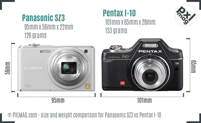 Panasonic SZ3 vs Pentax I-10 size comparison