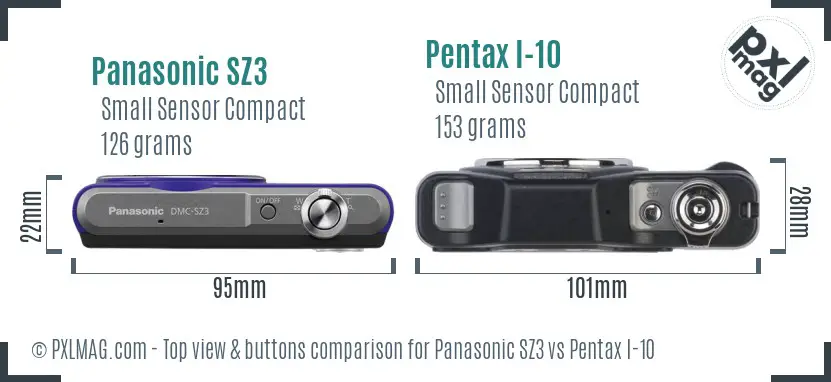 Panasonic SZ3 vs Pentax I-10 top view buttons comparison