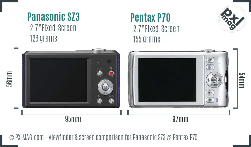 Panasonic SZ3 vs Pentax P70 Screen and Viewfinder comparison