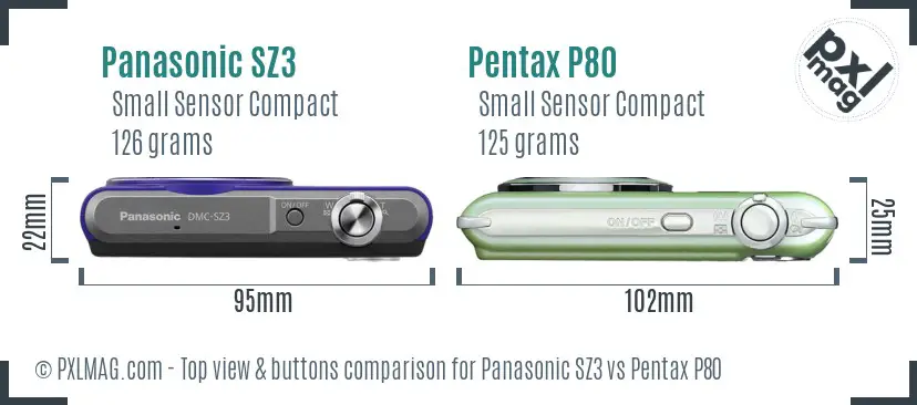 Panasonic SZ3 vs Pentax P80 top view buttons comparison