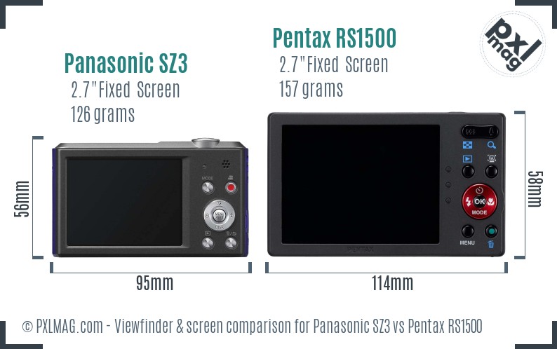 Panasonic SZ3 vs Pentax RS1500 Screen and Viewfinder comparison