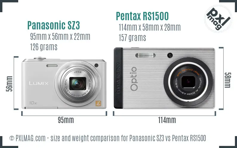 Panasonic SZ3 vs Pentax RS1500 size comparison