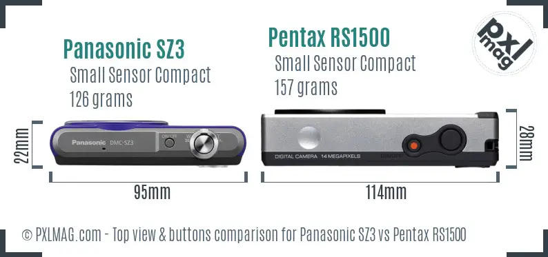 Panasonic SZ3 vs Pentax RS1500 top view buttons comparison