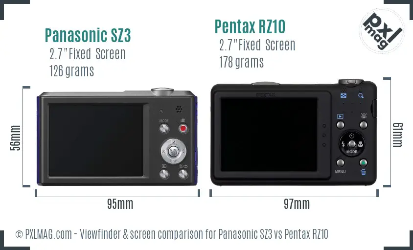 Panasonic SZ3 vs Pentax RZ10 Screen and Viewfinder comparison