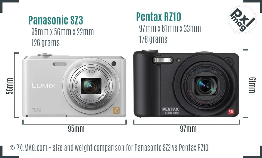 Panasonic SZ3 vs Pentax RZ10 size comparison