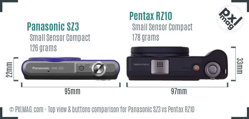 Panasonic SZ3 vs Pentax RZ10 top view buttons comparison