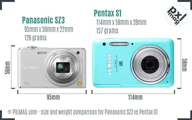 Panasonic SZ3 vs Pentax S1 size comparison