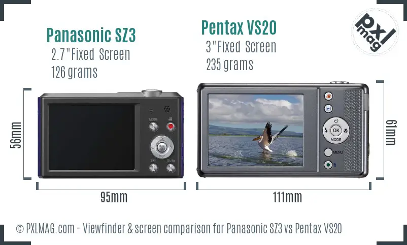 Panasonic SZ3 vs Pentax VS20 Screen and Viewfinder comparison