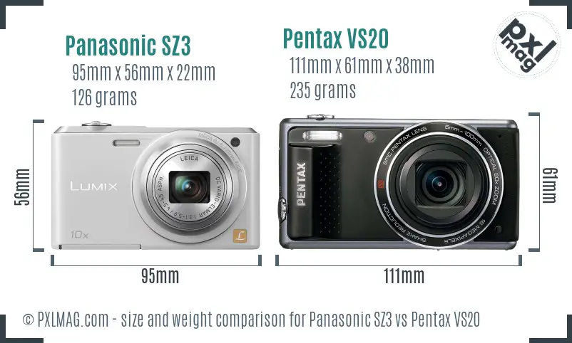 Panasonic SZ3 vs Pentax VS20 size comparison