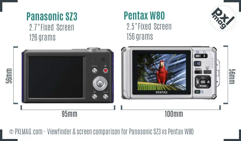 Panasonic SZ3 vs Pentax W80 Screen and Viewfinder comparison