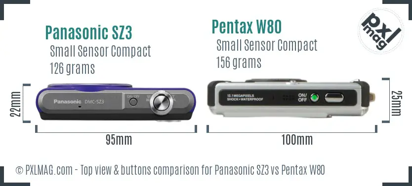 Panasonic SZ3 vs Pentax W80 top view buttons comparison