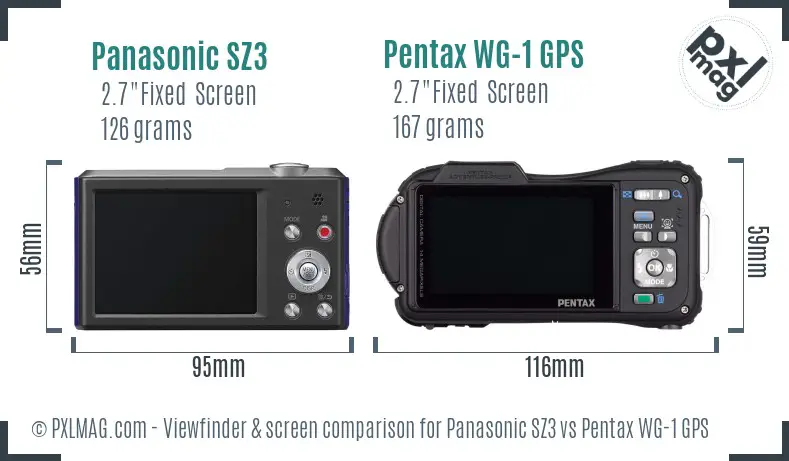 Panasonic SZ3 vs Pentax WG-1 GPS Screen and Viewfinder comparison