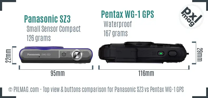 Panasonic SZ3 vs Pentax WG-1 GPS top view buttons comparison