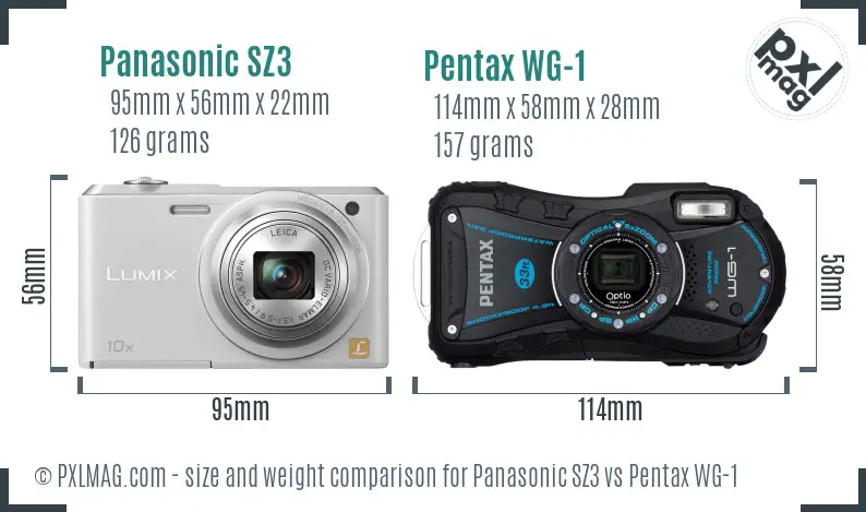 Panasonic SZ3 vs Pentax WG-1 size comparison