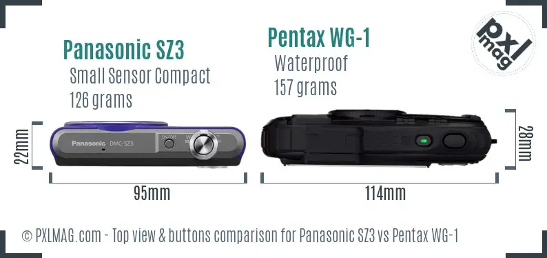 Panasonic SZ3 vs Pentax WG-1 top view buttons comparison
