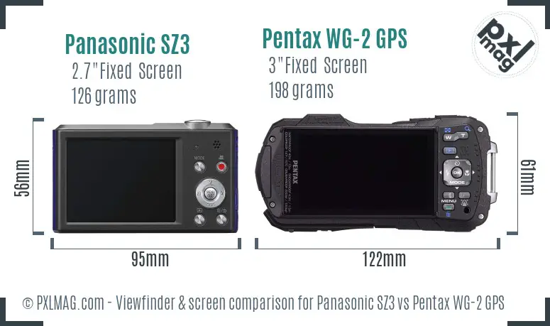 Panasonic SZ3 vs Pentax WG-2 GPS Screen and Viewfinder comparison