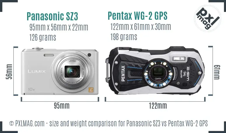 Panasonic SZ3 vs Pentax WG-2 GPS size comparison