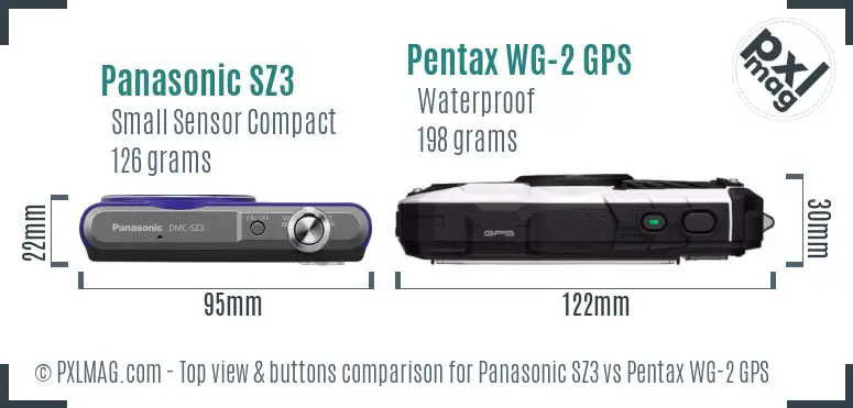 Panasonic SZ3 vs Pentax WG-2 GPS top view buttons comparison