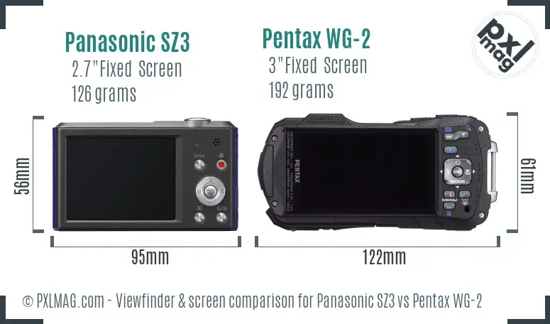 Panasonic SZ3 vs Pentax WG-2 Screen and Viewfinder comparison