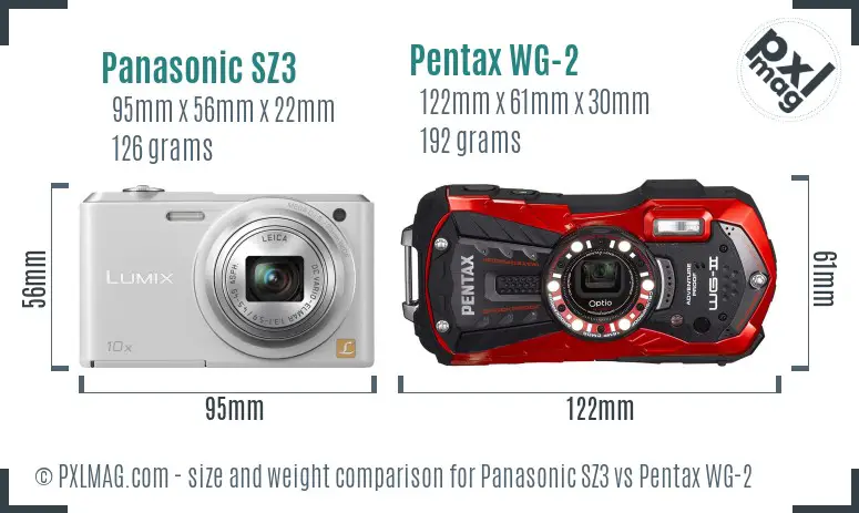 Panasonic SZ3 vs Pentax WG-2 size comparison