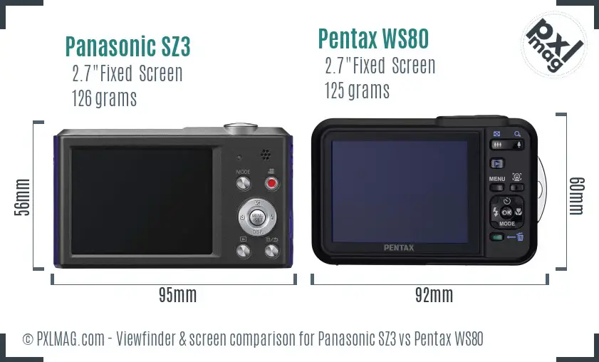 Panasonic SZ3 vs Pentax WS80 Screen and Viewfinder comparison