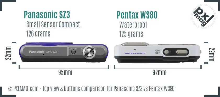 Panasonic SZ3 vs Pentax WS80 top view buttons comparison