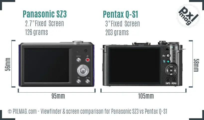 Panasonic SZ3 vs Pentax Q-S1 Screen and Viewfinder comparison