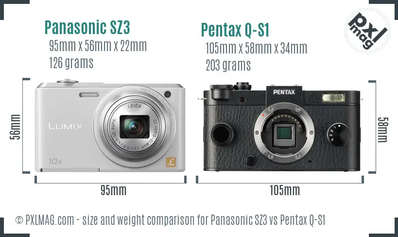Panasonic SZ3 vs Pentax Q-S1 size comparison
