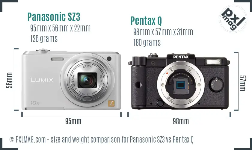 Panasonic SZ3 vs Pentax Q size comparison