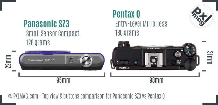 Panasonic SZ3 vs Pentax Q top view buttons comparison