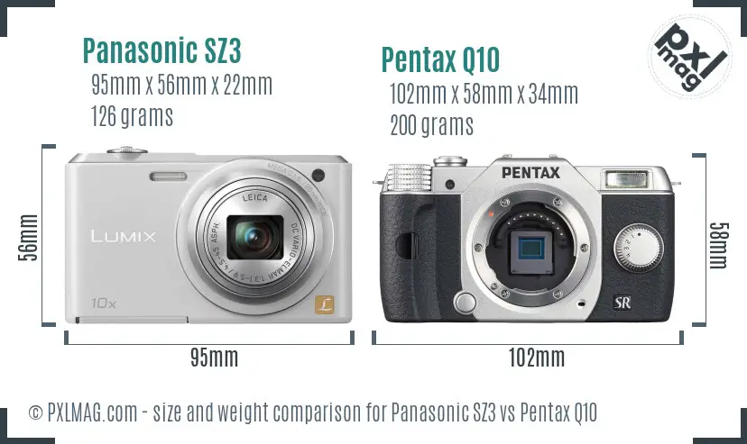 Panasonic SZ3 vs Pentax Q10 size comparison