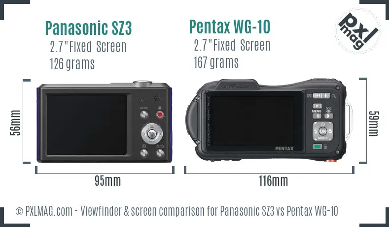 Panasonic SZ3 vs Pentax WG-10 Screen and Viewfinder comparison