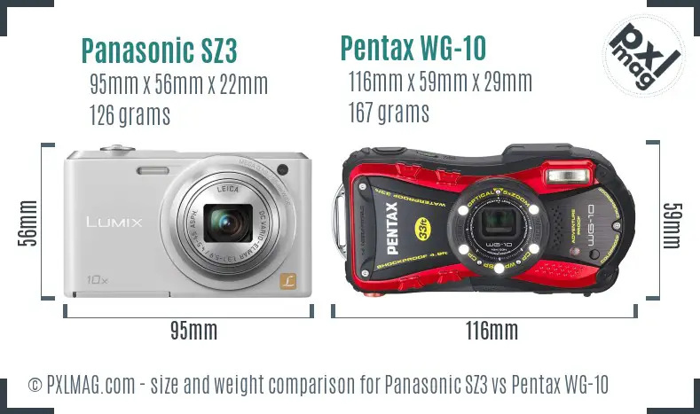 Panasonic SZ3 vs Pentax WG-10 size comparison