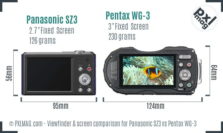 Panasonic SZ3 vs Pentax WG-3 Screen and Viewfinder comparison