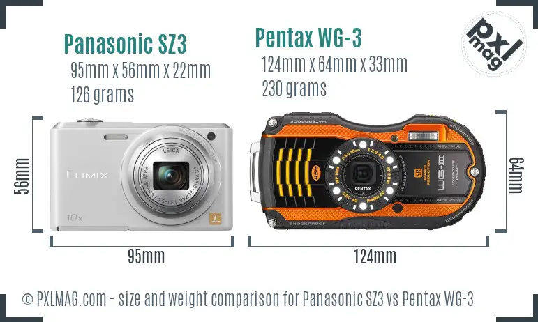 Panasonic SZ3 vs Pentax WG-3 size comparison