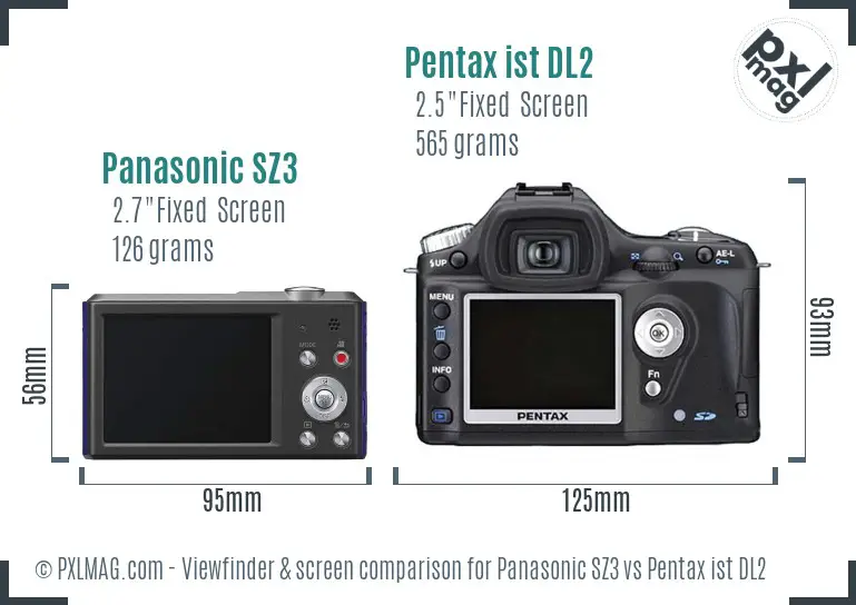 Panasonic SZ3 vs Pentax ist DL2 Screen and Viewfinder comparison