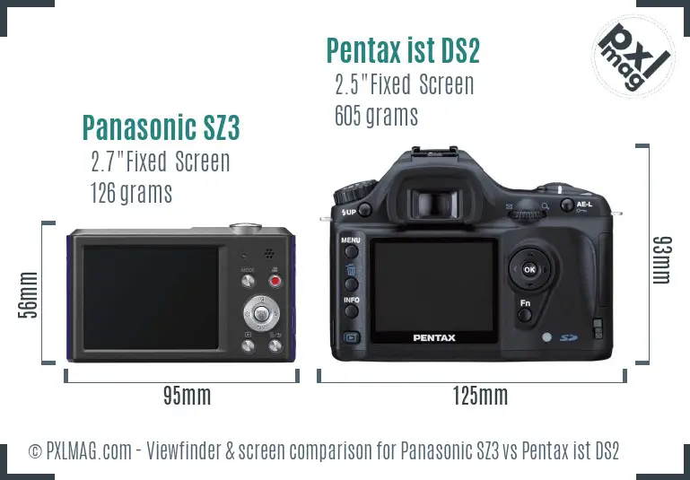 Panasonic SZ3 vs Pentax ist DS2 Screen and Viewfinder comparison