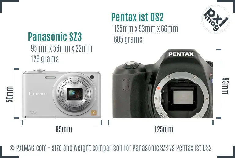 Panasonic SZ3 vs Pentax ist DS2 size comparison