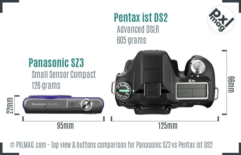 Panasonic SZ3 vs Pentax ist DS2 top view buttons comparison