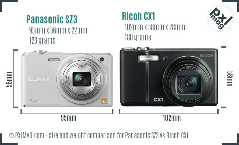 Panasonic SZ3 vs Ricoh CX1 size comparison