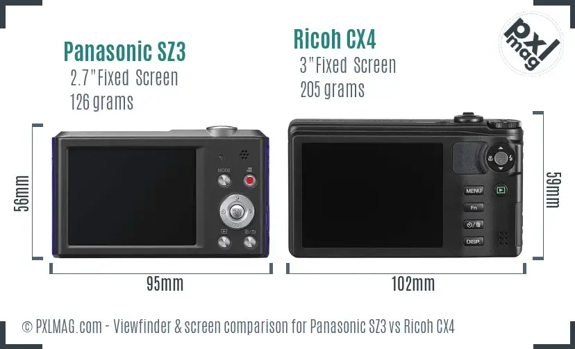 Panasonic SZ3 vs Ricoh CX4 Screen and Viewfinder comparison