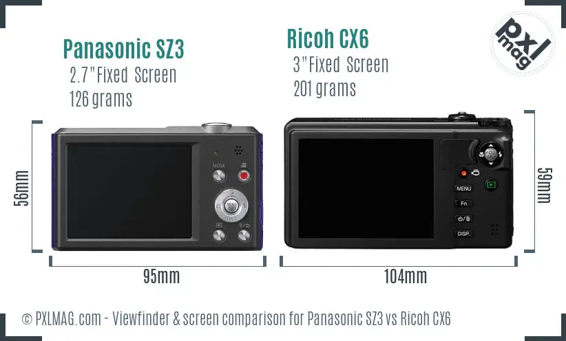 Panasonic SZ3 vs Ricoh CX6 Screen and Viewfinder comparison