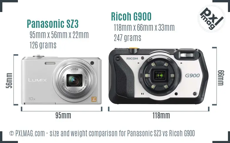 Panasonic SZ3 vs Ricoh G900 size comparison