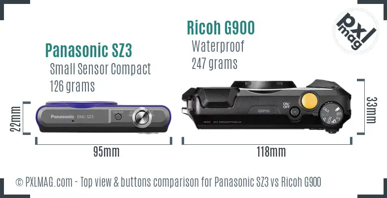 Panasonic SZ3 vs Ricoh G900 top view buttons comparison
