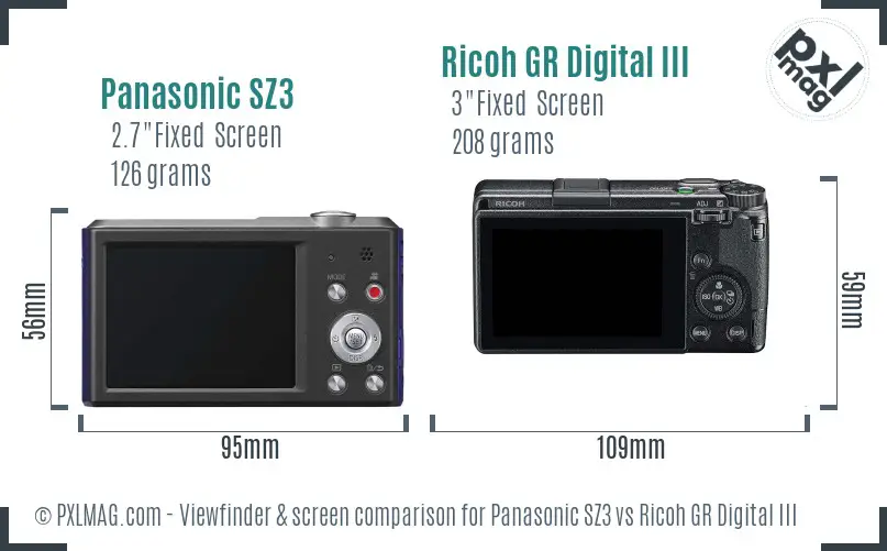 Panasonic SZ3 vs Ricoh GR Digital III Screen and Viewfinder comparison