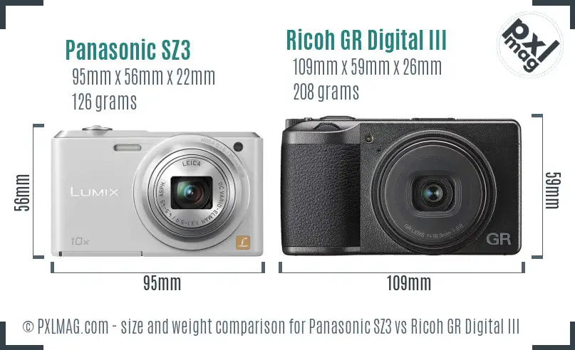 Panasonic SZ3 vs Ricoh GR Digital III size comparison